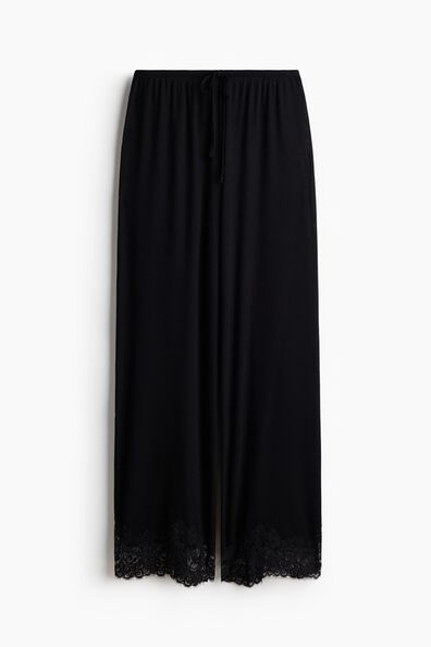 Lace-trimmed viscose-blend pyjama bottoms