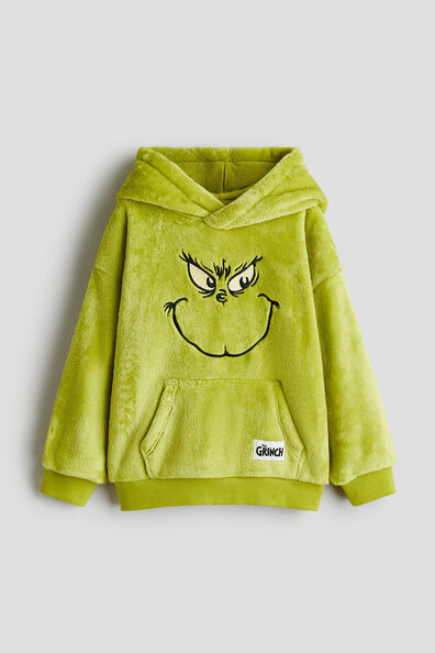 Embroidered-motif pile hoodie