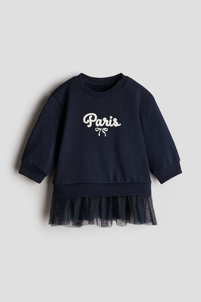 Tulle-skirt sweatshirt dress