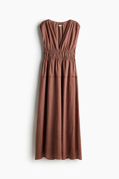Smock-waist ramie dress