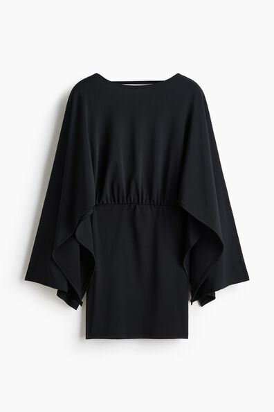 Cape-sleeved fine-knit dress