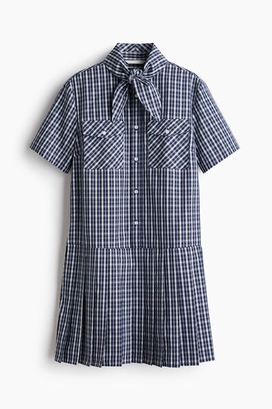 Pleated scarf-collar dress