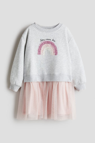 Tulle-skirt sweatshirt dress