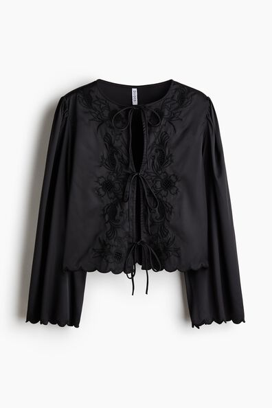Tie-front satin blouse