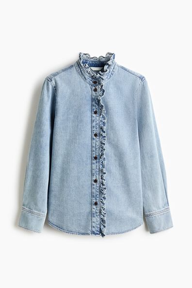 Frill-trimmed denim shirt