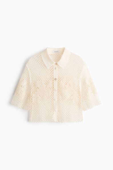 Bead-detail crochet-look shirt