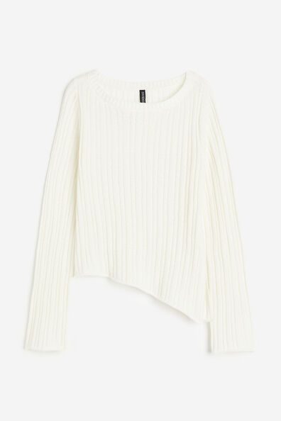 Asymmetric-hem rib-knit jumper