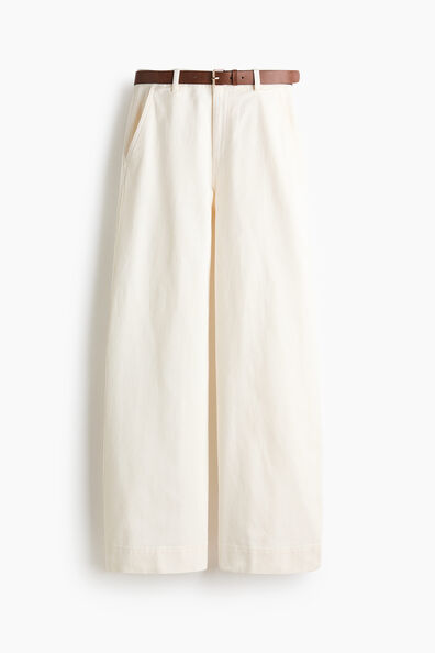 Wide belted twill trousers