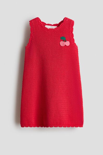 Appliquéd hole-knit dress