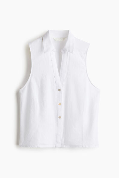 Linen-blend sleeveless shirt