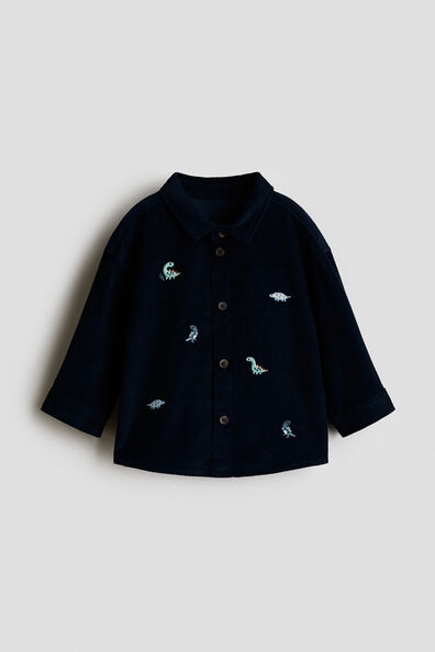 Embroidery-motif corduroy shirt