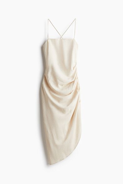 Draped linen-blend dress