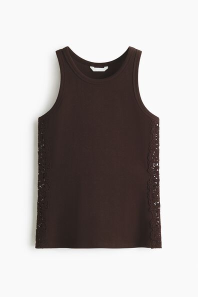Ribbed lace-inset vest top