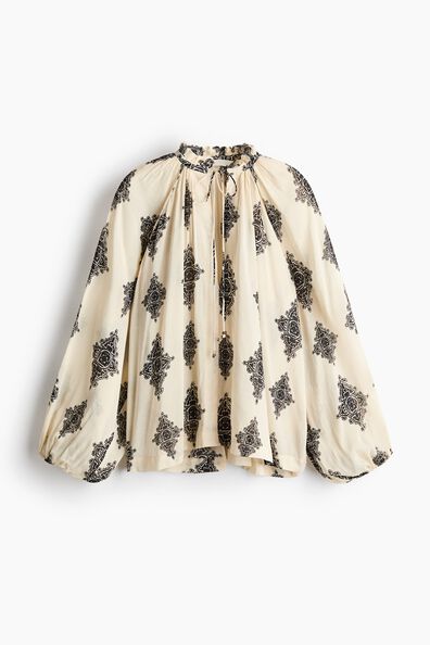 Oversized balloon-sleeved blouse