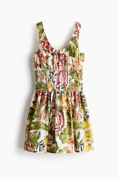 Smocked-waist poplin dress
