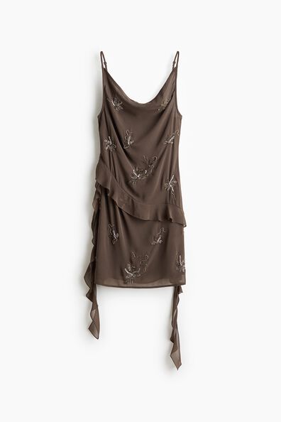Beaded draped-panel dress