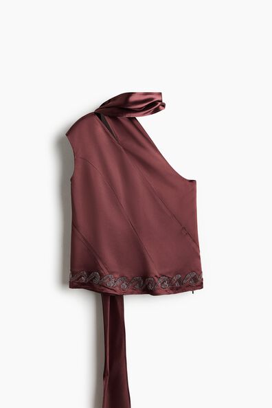 Scarf-collar satin top