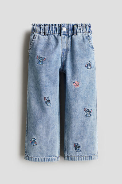 Motif-detail wide leg jeans