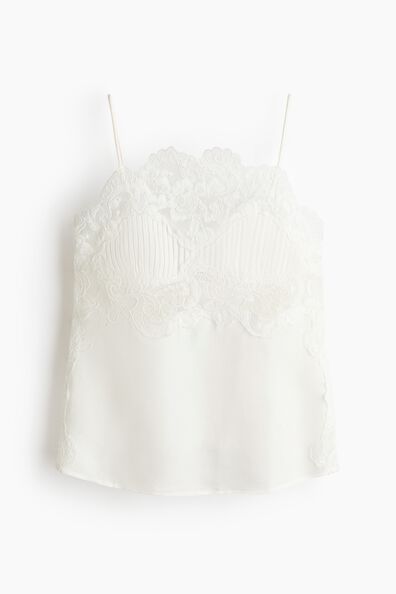 Linen-blend lace-detail top
