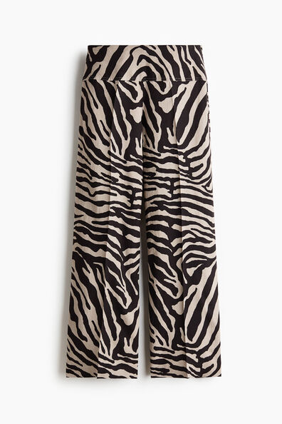 Flared linen-blend trousers