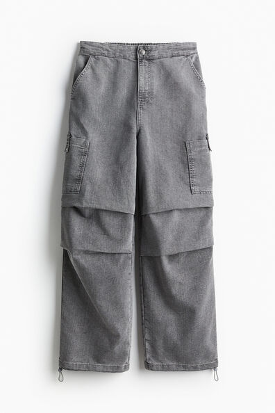 Denim parachute trousers