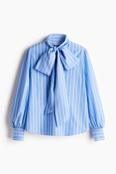 Bow-collar poplin blouse