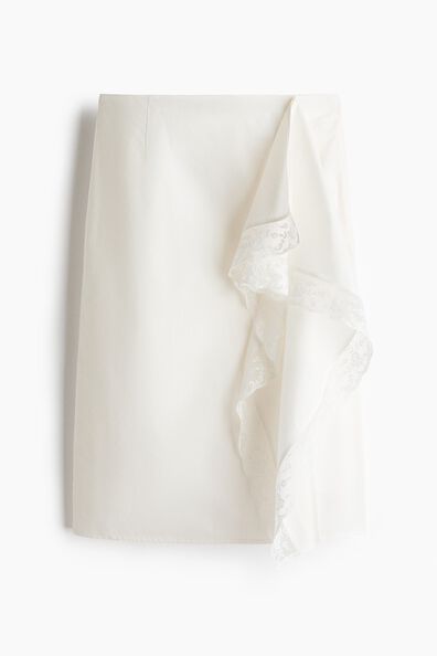 Lace-trimmed draped-panel skirt