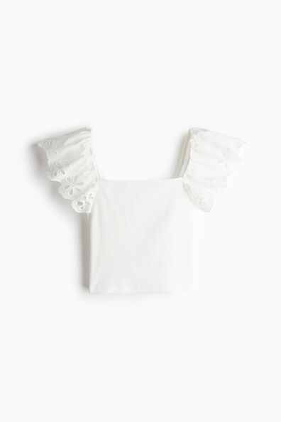 Broderie anglaise-detail ribbed top