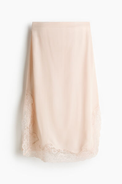 Lace-trimmed viscose skirt