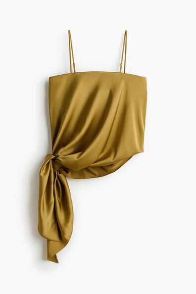 Draped-panel satin strappy top