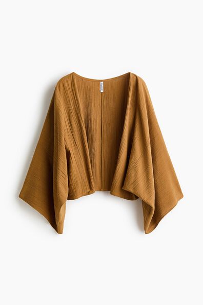 Linen-blend open-front blouse