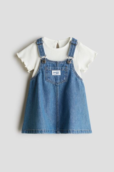 2-piece dungaree dress and top set