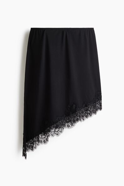 Asymmetric lace-trimmed skirt
