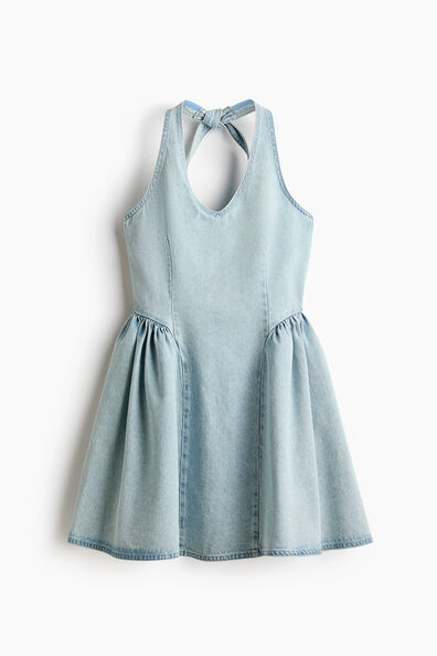 Flared-skirt denim dress