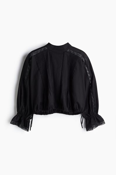 Lace-inset cotton blouse