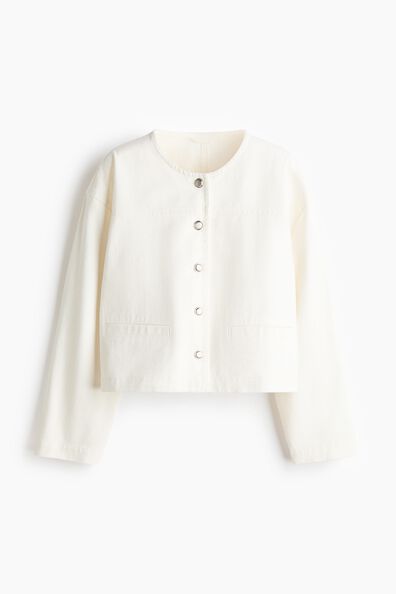 Collarless denim jacket