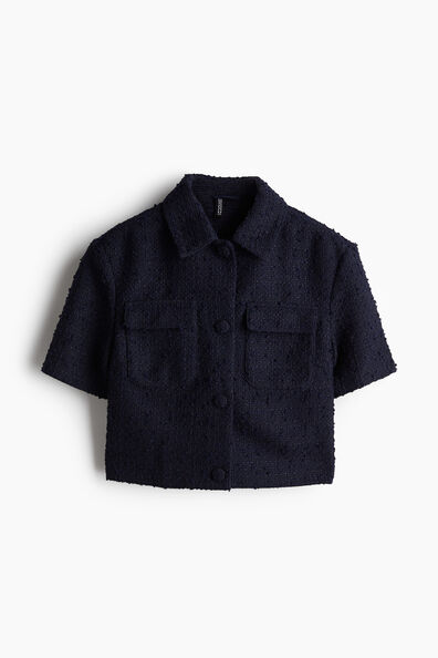 Short-sleeved bouclé-weave jacket
