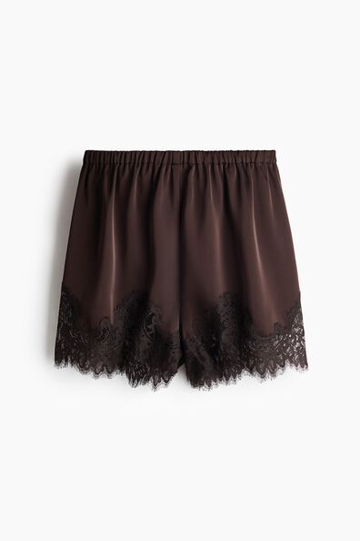 Lace-trimmed satin shorts