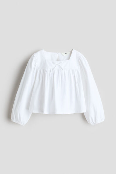 Bow-detail cotton seersucker blouse