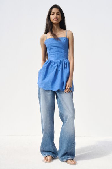 Embroidered denim bandeau dress