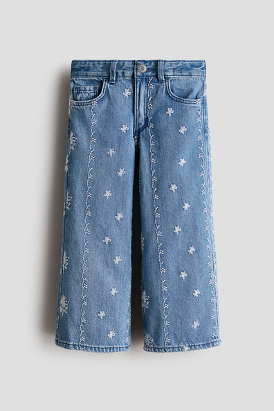 Embroidered Wide Leg Jeans