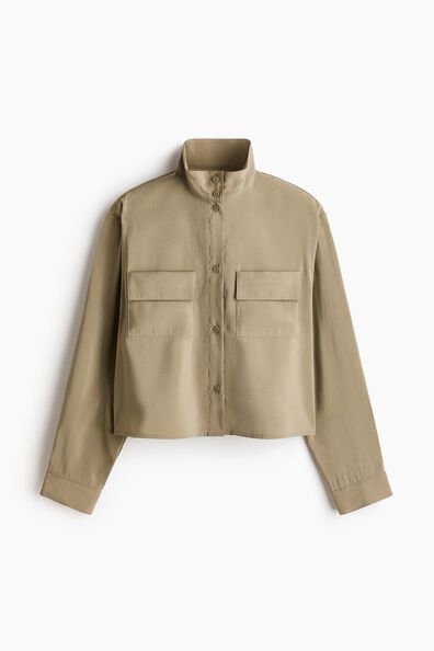 Stand-collar viscose-blend shirt