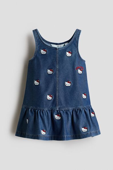 Embroidered denim-look dress