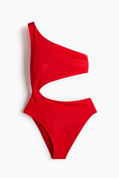 Padded-cup one-shoulder swimsuit