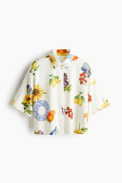Printed linen-blend shirt