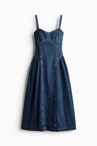 Flared-skirt denim dress