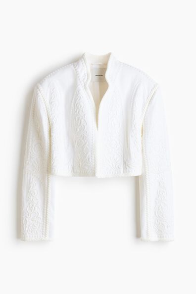Linen-blend bolero blazer