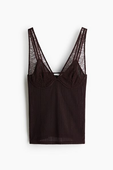 Lace-detail rib-knit top