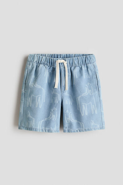 Printed denim shorts