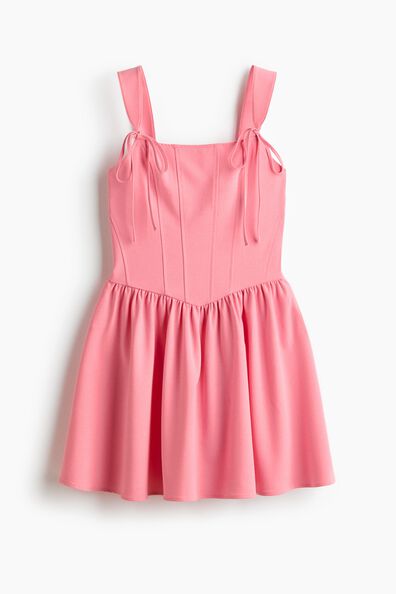 Flared-skirt tie-detail dress